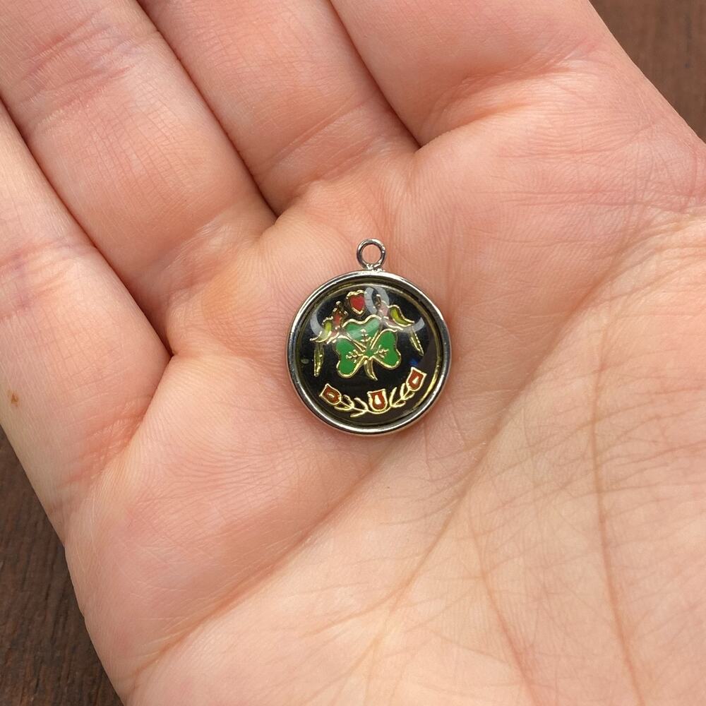 Vintage Hoffman 925 Sterling Black Dutch Double Distelfink Hex Pendant Charm